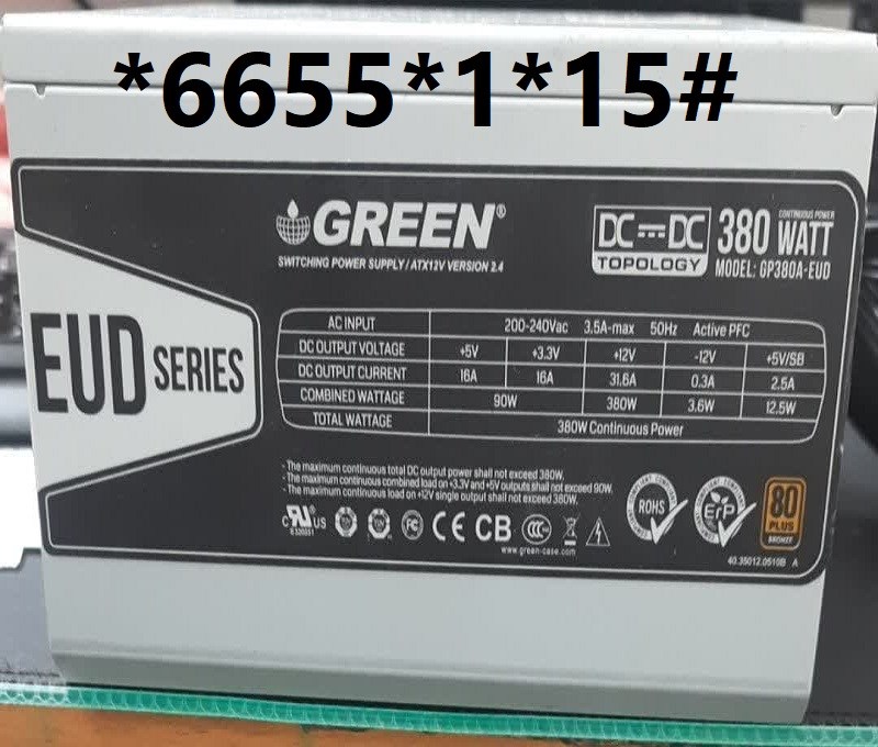 منبع تغذیه کامپیوتر گرین مدل GP380A-EUD کار  کرده تمیز